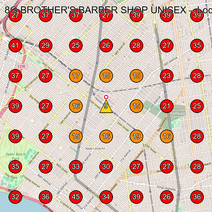 8G BROTHER'S BARBER SHOP UNISEX GeoGrid visibility map for Hair Salon in Brooklyn